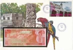 Honduras 1989. 1L felbélyegzett borítékban, bélyegzéssel T:I 	 Honduras 1989. 1 Lempira in envelope with stamp and cancellation C:UNC