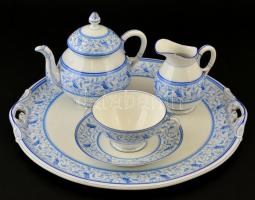 Indamintás porcelán reggeliző készlet, kézzel festett, jelzett, kopásnyomokkal, javított lepattanással, 5 db