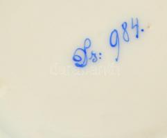 Indamintás porcelán reggeliző készlet, kézzel festett, jelzett, kopásnyomokkal, javított lepattanáss...