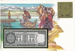 Bolívia 1982. 1000P felbélyegzett borítékban, bélyegzéssel T:I 	 Bolivia 1982. 1000 Pesos in envelope with stamp and cancellation C:UNC