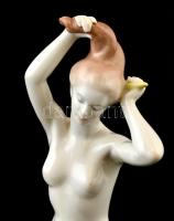 Aquincumi porcelán fésülködő akt, kézzel festett, jelzett, kis kopásnyomokkal, m: 22 cm