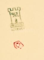 Német porcelán cukortartó, jelzett, kopásnyomokkal, teteje ragasztott, m: 12 cm, d: 9 cm