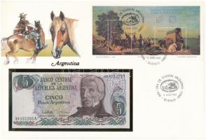 Argentína 1983-1984. 5P felbélyegzett borítékban, bélyegzéssel T:I 	 Argentina 1983-1984. 5 Pesos in envelope with stamp and cancellation C:UNC