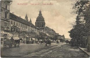Budapest VI. Váci körút (Bajcsy-Zsilinszky út), Bazilika, lovaskocsik, villamos, üzletek