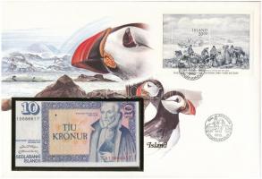 Izland 1961. 10K felbélyegzett borítékban, bélyegzéssel T:I 	 Iceland 1961. 10 Kronur in envelope with stamp and cancellation C:UNC