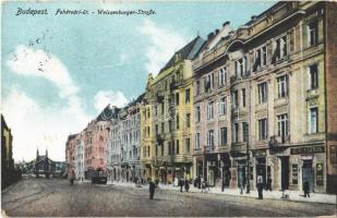 Budapest XI. Fehérvári út, húscsarnok, üzletek, villamos (Rb)