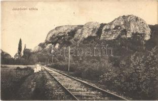 1913 Jászó, Jászóvár, Jasov; szikla, vasúti sín / rock, railway track