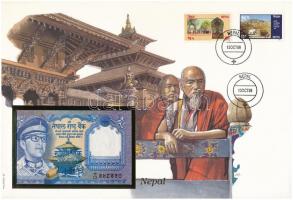 Nepál 1974. 1R felbélyegzett borítékban, bélyegzéssel T:I  Nepal 1974. 1 Rupees in envelope with stamp and cancellation C:UNC