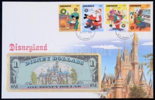Amerikai Egyesült Államok/Disneyland 1987. 1DD felbélyegzett borítékban, bélyegzéssel T:I  USA/Disneyland 1987. 1 Disney Dollar in envelope with stamp and cancellation C:UNC