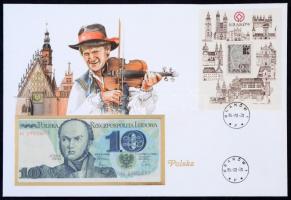 Lengyelország 1982. 10Zl felbélyegzett borítékban, bélyegzéssel T:I  Poland 1982. 10 Zlotych in envelope with stamp and cancellation C:UNC