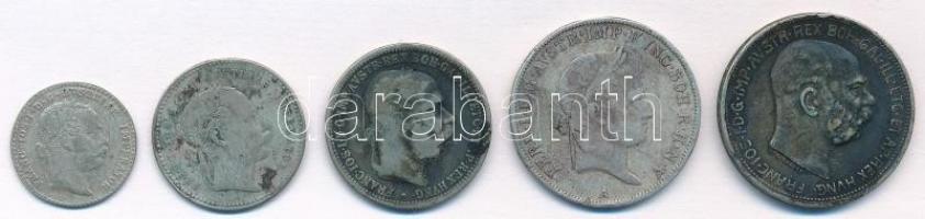 Ausztria 1838-1913. 10kr-2K Ag (5xklf) sérült osztrák ezüstpénz tétel T:2,2-,3 patina
Austria 1838-...