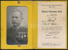 1913  Osztrák Adria Kiálltás Éder Pál (1849-1916) cs. és kir. ny. főhadnagy  fényképes igazolványa. ...