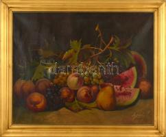 Nyárády Gulyás Jenő (1920-1970): Gyümölcscsendélet. Olaj, vászon, jelzett, keretben, 58×70 cm