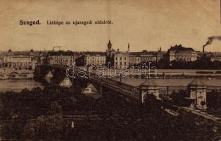 1918 Szeged, látkép az újszegedi oldalról, híd (ázott / wet damage)