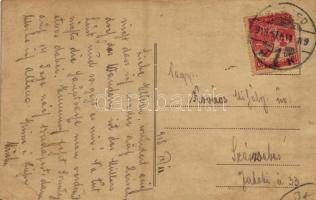 1918 Szeged, látkép az újszegedi oldalról, híd (ázott / wet damage)