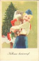 1950 Kellemes karácsonyt! Magyar szocialista (szocreál) üdvözlőlap. Művészeti Alkotások kiadása / Hungarian Socialist Christmas greeting art postcard