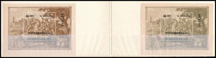 1992 Bélyegnap (65.)- EUROFILEX 2 db blokk különböző színárnyalatban, tokban (a világosabb blokk enyhe töréssel) / Mi Block 221 + 221 I. (18.800) (creases)