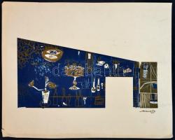 Hincz jelzéssel: Koktél. Kollázs, papír, szakadással, 25×43 cm