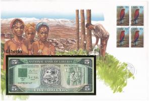 Libéria 1991. 5$ felbélyegzett borítékban, bélyegzéssel T:I  Liberia 1991. 5 Dollars in envelope with stamp and cancellation C:UNC