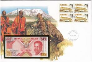 Tanzánia 1993. 50Sh felbélyegzett borítékban, bélyegzéssel T:I  Tanzania 1993. 50 Shilingi in envelope with stamp and cancellation C:UNC