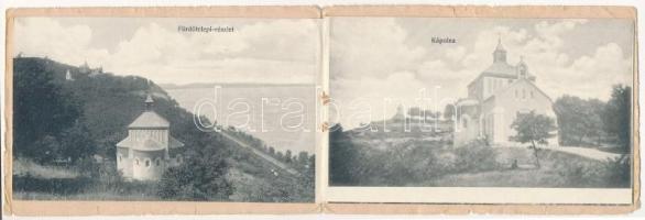 Fonyód, korai leporelló, 4 lap 8 képpel: Márffy villa, Várhegy és Balaton, Fürdőtelep, Kápolna, Vasú...