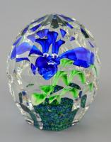 Vega Crystal üvegnehezék, belsejében virág imitációval, több rétegű, formába öntött, jelzett, hibátlan, m: 9 cm