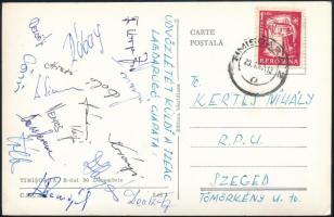 1967 Szegedi E.A.C. futballistái által aláírt képeslap (Vass Ferenc, Rábay, Tóth, Dezsőfi, stb.)