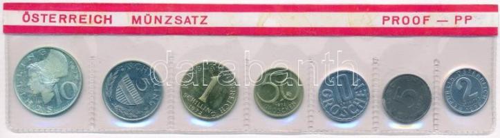 Ausztria 1972. 2gr-10Sch (7xklf) forgalmi sor lezárt fólia tokban T:1 (eredetileg PP) tokon ragasztásnyom Austria 1972. 2 Groschen - 10 Schilling (7xdiff) coin set in foil packing C:UNC (originally PP) gluemark on packing