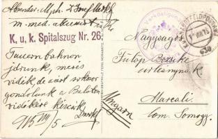 1915 Salzburg, Staatsbrücke und Kapuzinerberg / bridge, tram, hill + "K.u.K. Spitalszug Nr. 26....