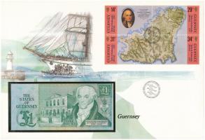 Guernsey 1980-1987. 1Ł felbélyegzett borítékban, bélyegzéssel T:I 	 Guernsey 1980-1987. 1 Pound in envelope with stamp and cancellation C:UNC