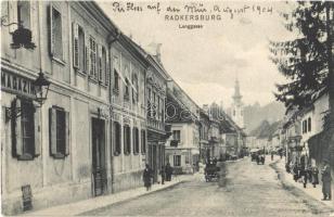 1904 Bad Radkersburg, Langgasse / street view, shops, church. Verlag F. Semlitsch (EK)