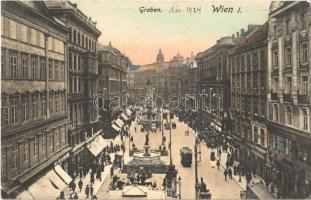 1924 Wien, Vienna, Bécs I. Graben / street view, tram, shops. P. Ledermann 8208. (EK)