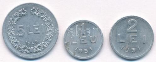 Románia 1949. 5L Al + 1951. 1L Al + 2L Al T:2,2- Romania 1949. 5 Lei Al + 1951. 1 Leu Al + 2 Lei Al C:XF,VF