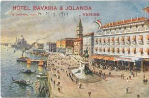 Venezia, Venice; Hotel Bavaria & Jolanda (E. Inganni prop.) / hotel, café, restaurant, Italian flag