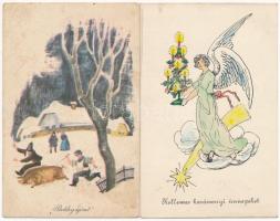 5 db főleg RÉGI karácsonyi üdvözlő motívum képeslap / 5 mostly pre-1945 Christmas greeting art motive postcards