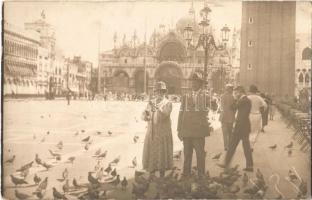 1925 Venezia, Venice; Piazza San Marco / St. Marks Square, Basilica, pigeons. photo