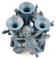 Csavlek Etelka (1947-): Angyalkás gyertyatartó. Festett mázas kerámia, jelzett, mázkopásokkal, készí...