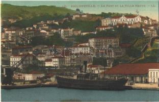 Philippeville, Le port et la Ville Haute / port, harbor, crane, steamship (fl)