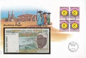 Nyugat-Afrikai Államok / Burkina Faso 1991. 500Fr felbélyegzett borítékban, bélyegzéssel T:I 	 West African States / Burkina Faso 1991. 500 Franc in envelope with stamp and cancellation C:UNC