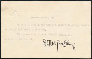 1934 József főherceg saját kézzel aláírt levele, újévi köszönőkártyán, dombornyomott címerrel