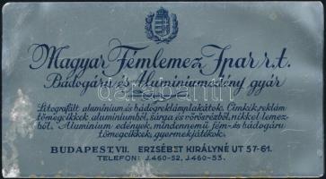1929 Magyar Fémlemezipar RT. fém kártyanaptár 10x5,5 cm