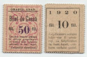Arad/"Bilet de Cassa" 1920. 10f + 50f T:I