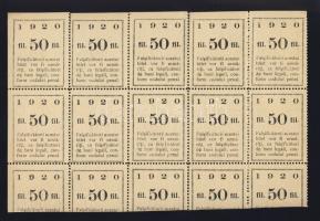 Arad/"Bilet de Cassa" 1920. 50f ívtöredékben (10x + 4x fél db!) fogazott! T:I