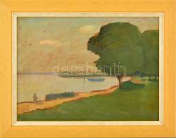 Jaksa István (1894-1982): Keszthelyi strand (vázlat). Olaj, karton, jelzett, keretben, 22×30 cm