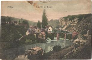 Szluin, Slunj; Kupaliste na Korani. Naklada R. Kovacevic / fürdő a Korana folyón, híd, fürdőzők / bath, bridge, bathers in the Korana river (EK)