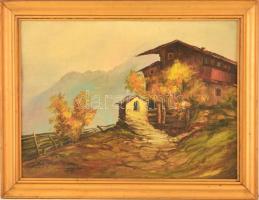 Matzon Viktor (?-?): Ház a hegytetőn. Olaj, karton, jelzett, keretben, 33×45 cm