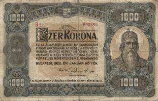 1920. 1000K "Orell Füssli" T:III/IV+