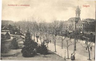 Szeged, Széchenyi tér a városházával. Grünwald Hermann kiadása (EK)