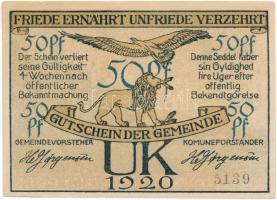 Dánia 1920. "UK község utalványa" 50pf-ről T:I-
Denmark 1920. "Gutschein der Gemeind...