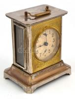 Régi asztali óra, kulccsal, kopásnyomokkal, 16×13×9 cm